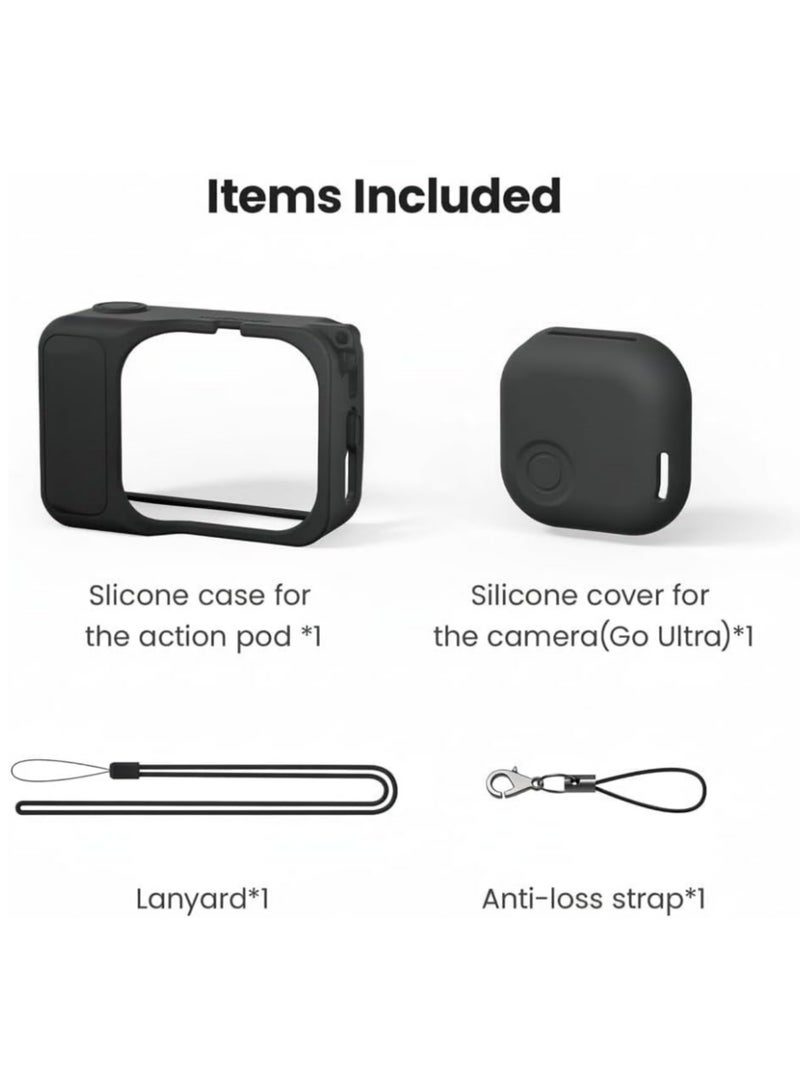 Adando Silicone Cover Set for Insta360 Go Ultra Camera, Anti-Loss Strap and Lanyard, Silicone Case for Action Pod, Protective Camera Cover for Insta360 Go Ultra, Durable and Secure (Black) - Image 5